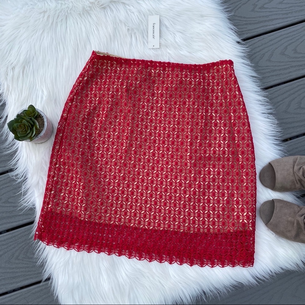 Red lace pencil skirt